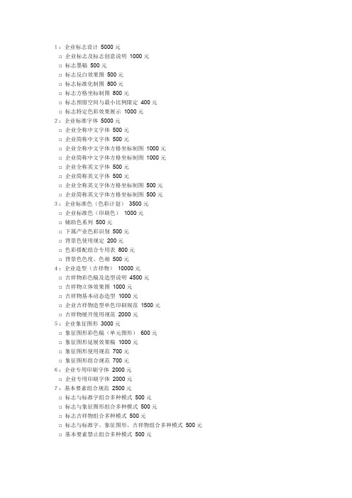 完整VI清单 含报价