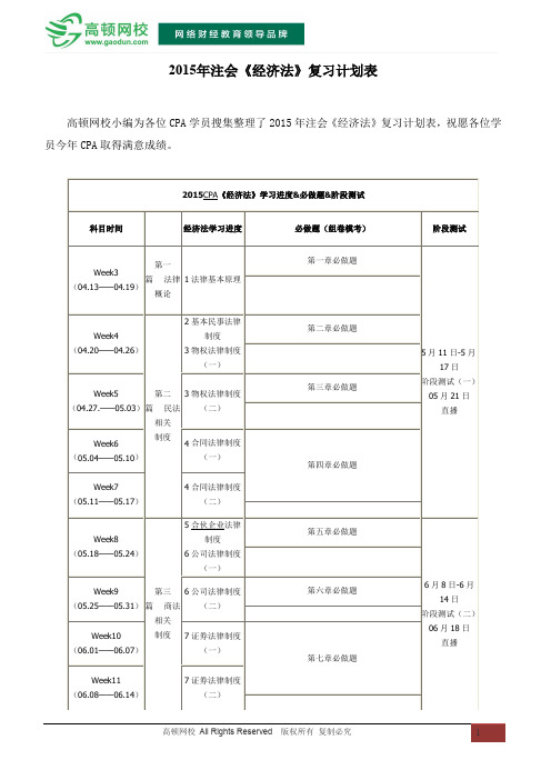 2015年注会《经济法》复习计划表