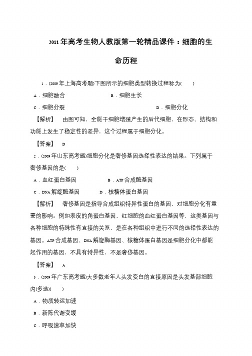 2011年高考生物人教版第一轮精品课件：细胞的生命历程