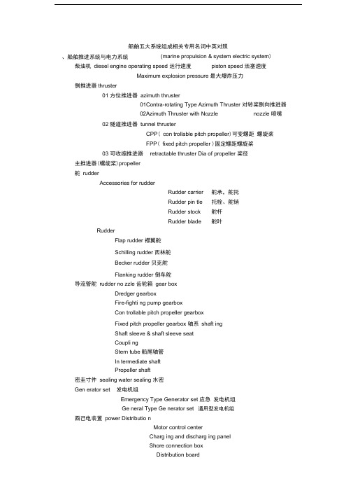 船舶五大系统组成相关专用名词中英对照