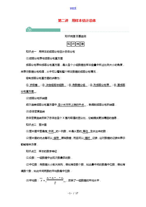 2022版高考数学一轮复习第十章统计统计案例第二讲用样本估计总体学案新人教版202105212166