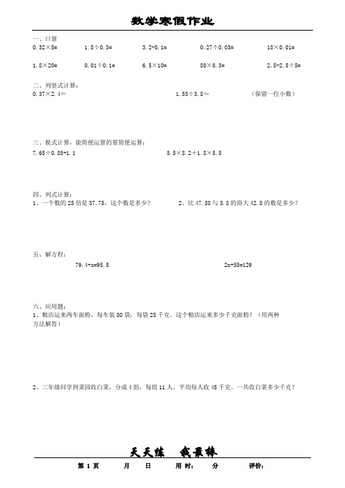 五年级寒假数学天天练(各种类型整理)