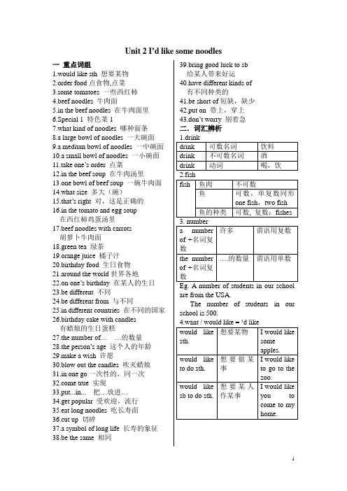 鲁教版新教材 七年级英语上册 unit2_I'd_like_some_noodles