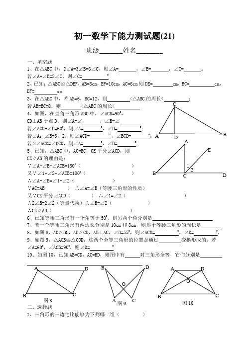初一数学下能力测试题(21)