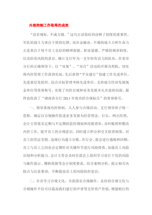 内部控制工作取得的成效