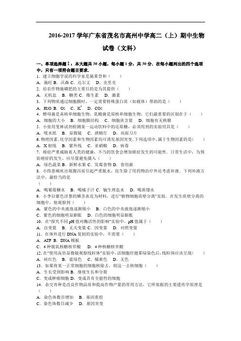 广东省茂名市高州中学2016-2017学年高二上学期期中考