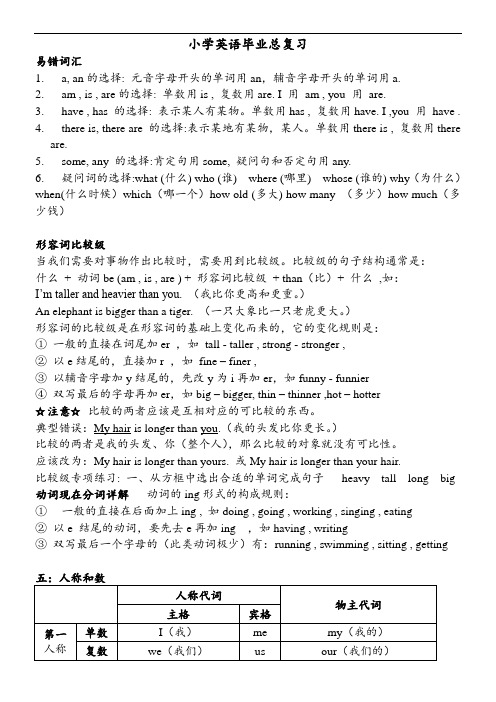 最新pep人教版小学英语毕业升学考总复习大全(Word版,27页)