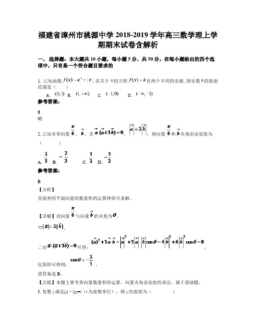 福建省漳州市桃源中学2018-2019学年高三数学理上学期期末试卷含解析