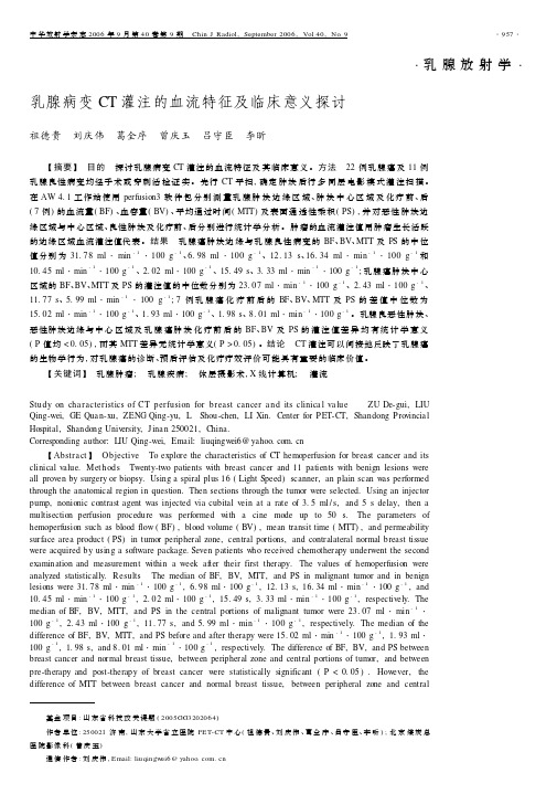 乳腺病变CT 灌注的血流特征及临床意义探讨