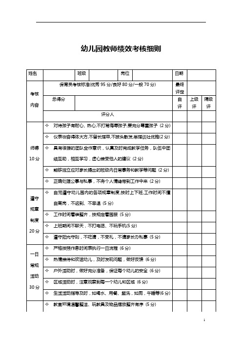 幼儿园教师绩效考核细则(考核表)