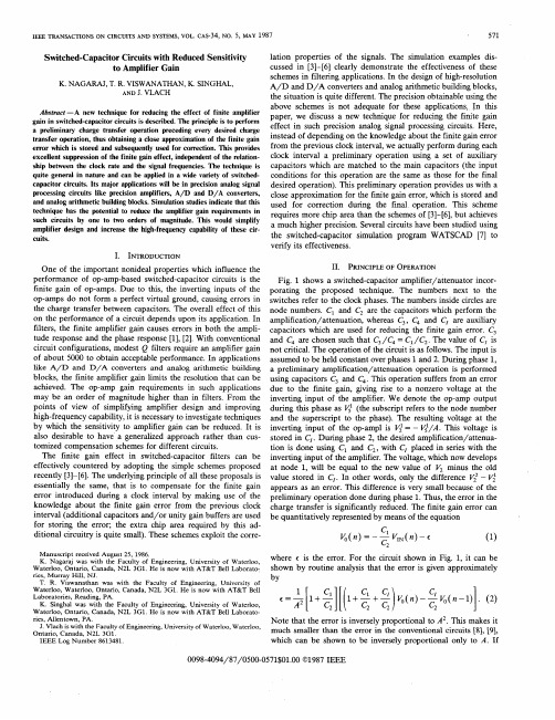 Switched-Capacitor Circuits with Reduced Sensitivity to Amplifier Gain