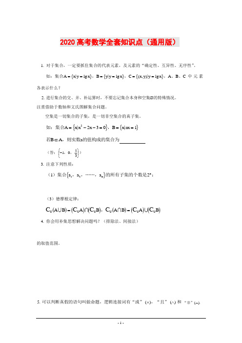 2020年高考数学高频考点_必考点复习资料