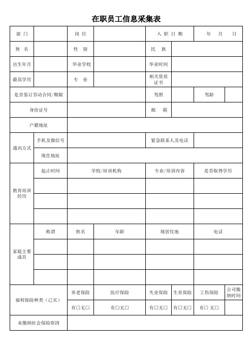 在职员工信息采集表
