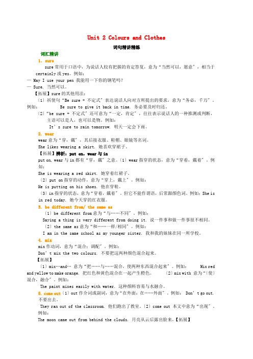 七年级英语上册Unit2ColoursandClothes词句精讲精练