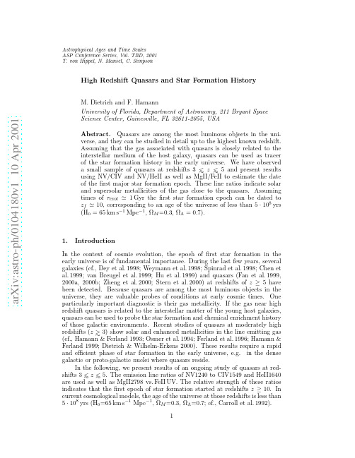 High Redshift Quasars and Star Formation History