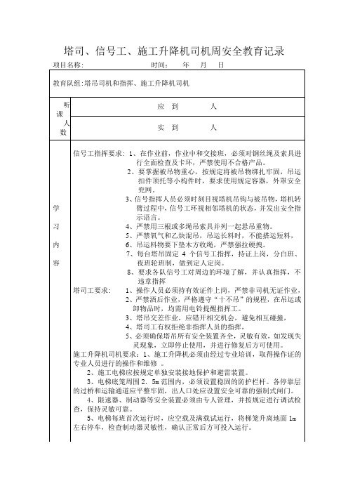 塔吊司机和指挥周安全教育