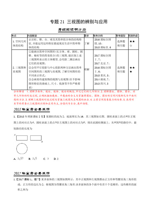 三年高考(2016-2018)数学(理)真题分项专题21 三视图的辨别与应用(Word版)