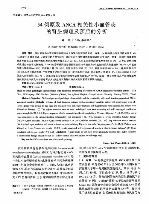 54例原发ANCA相关性小血管炎的肾脏病理及预后的分析