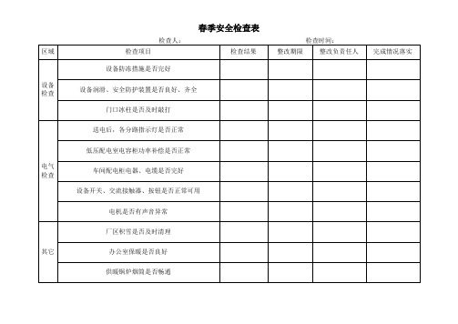 季节性安全检查表(春夏秋冬)1