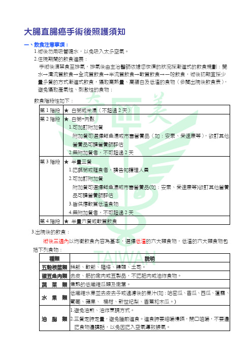 大肠直肠癌手术后照护须知