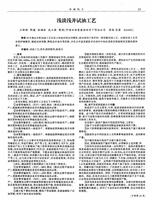 浅谈浅井试油工艺