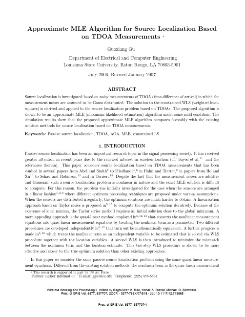 Approximate MLE Algorithm for Source Localization Based