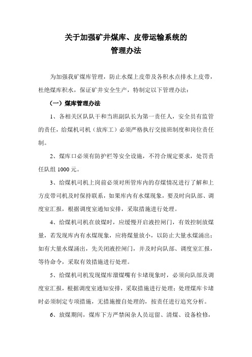 矿井煤库皮带运输系统管理办法