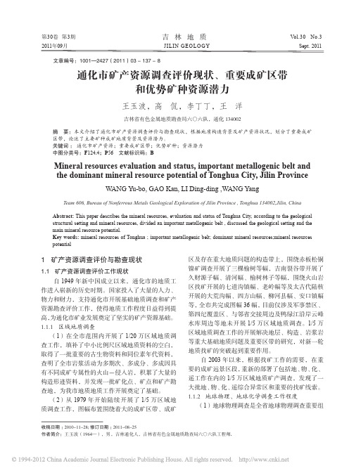 通化市矿产资源调查评价现状_重要成矿区带和优势矿种资源潜力_王玉波