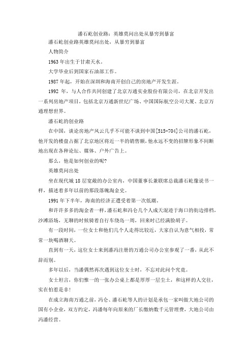 最新-潘石屹创业路英雄莫问出处从暴穷到暴富 精品