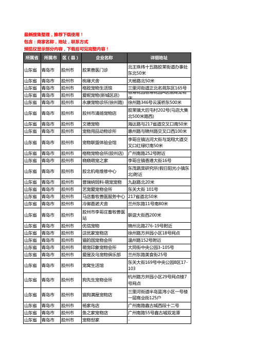 新版山东省青岛市胶州市宠物企业公司商家户名录单联系方式地址大全101家
