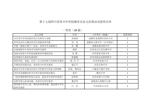 第十七届四川省青少年科技辅导员论文征集活动获奖名单