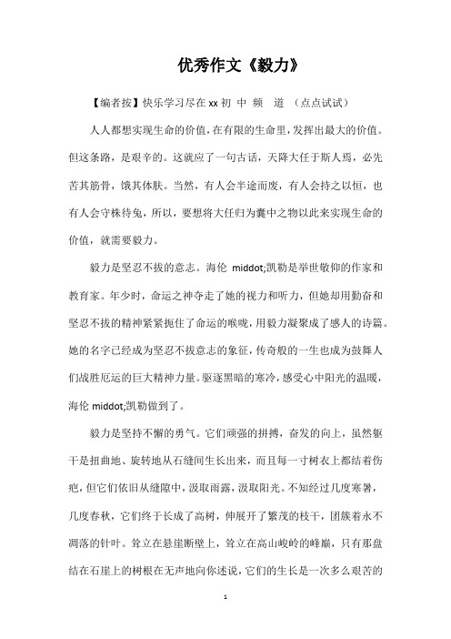 优秀作文《毅力》