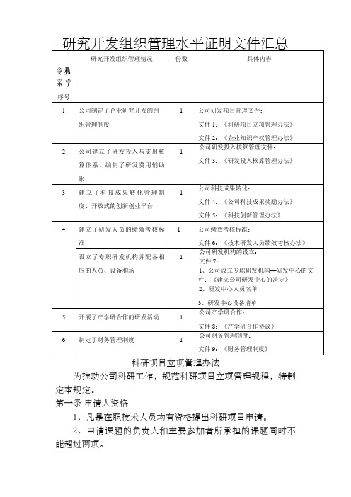 研究开发组织管理水平证明材料之令狐采学创编