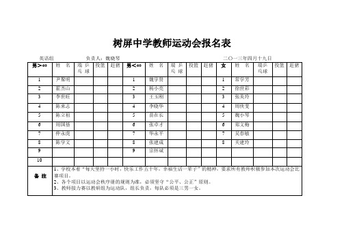 树屏中学教职工运动会报名表