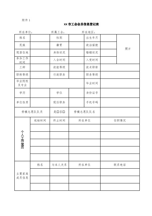 工会会员信息登记表