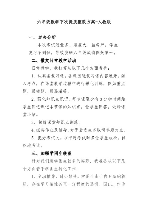 六年级数学下册-提质整改方案-人教版