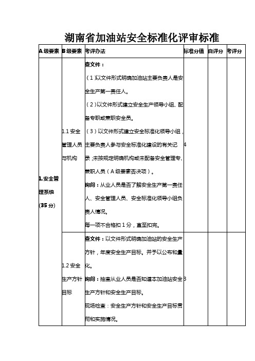 湖南省加油站安全标准化评审标准