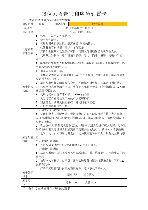 岗位风险告知和应急处置卡8(最新)