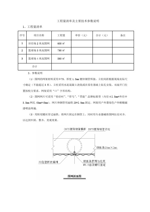 工程量清单及主要技术参数说明工程量清单