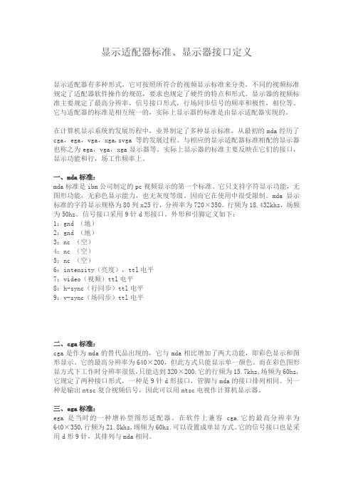 显示适配器标准、显示器接口定义