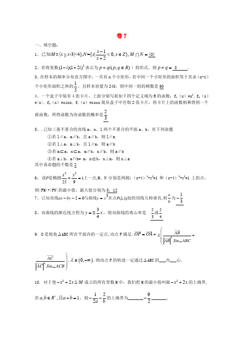 江苏省2012高考数学 考前30天之押题系列 名师预测卷 7