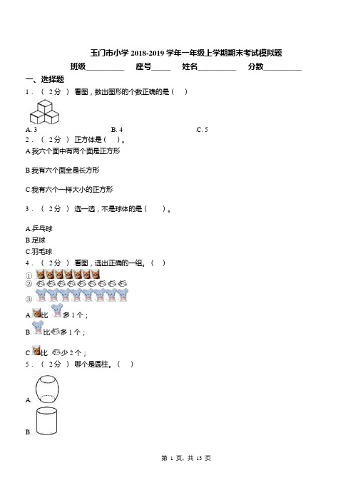 玉门市小学2018-2019学年一年级上学期期末考试模拟题