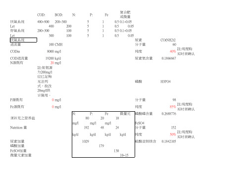 污水生化系统碳氮磷比计算