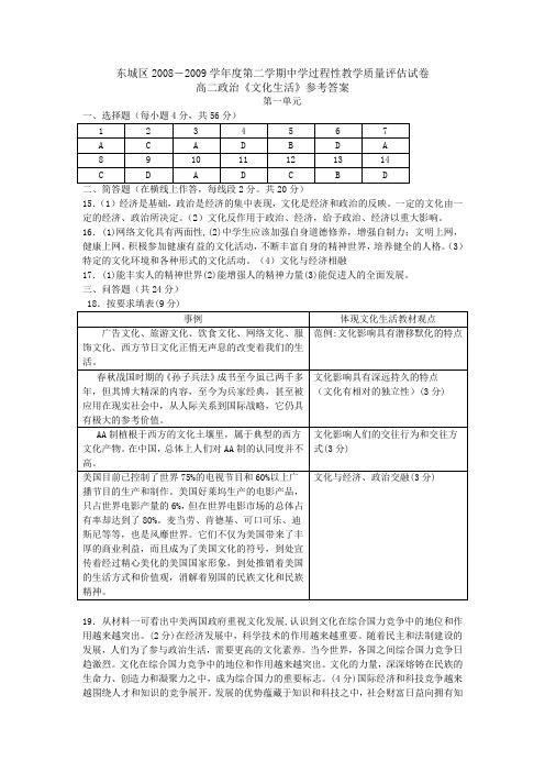 北京东城区2008政治试题及答案分析