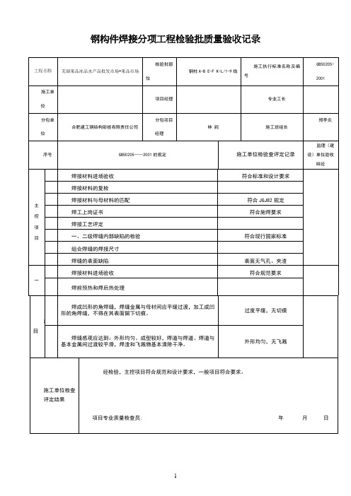 22、钢构件焊接分项工程检验批质量验收记录GJ3.1