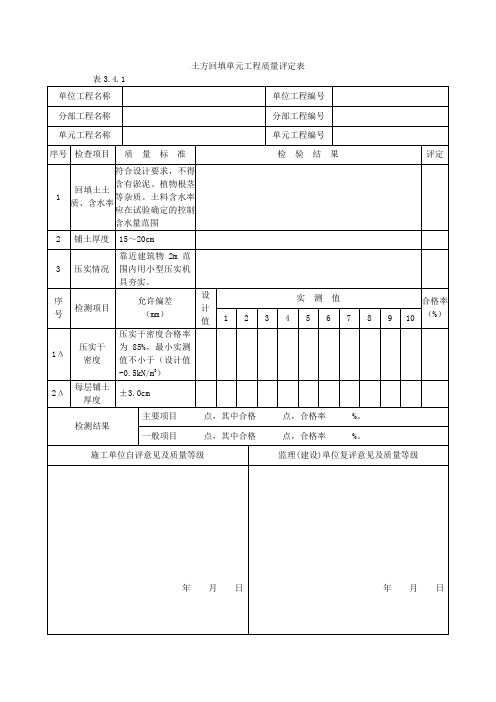 土方回填单元工程质量评定表