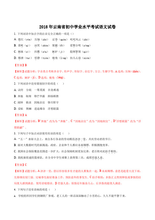2018年云南省中考语文试题(解析版)