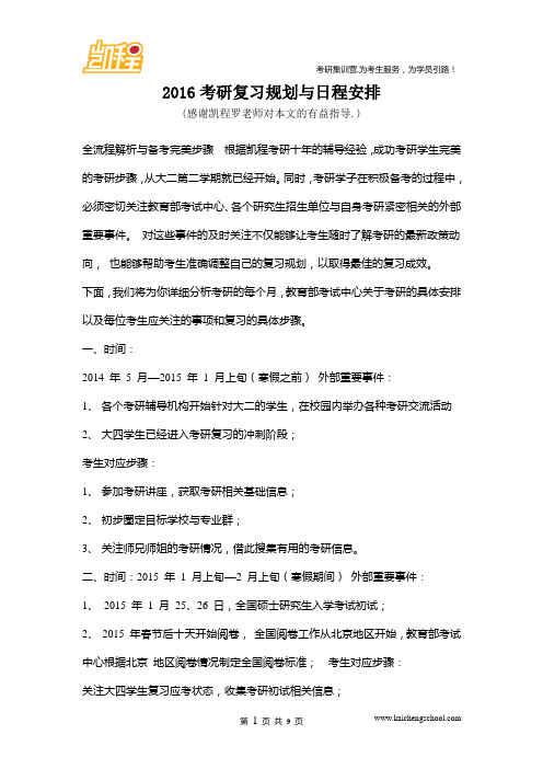 2016考研复习规划与日程安排