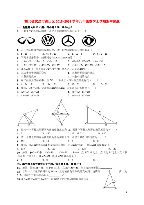 湖北省武汉市洪山区八年级数学上学期期中试题 新人教版