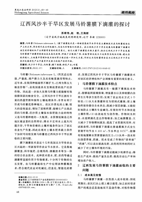 辽西风沙半干旱区发展马铃薯膜下滴灌的探讨
